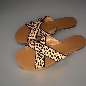 J.Crew Slides Sandals 7.5 Leather Animal‎ Print